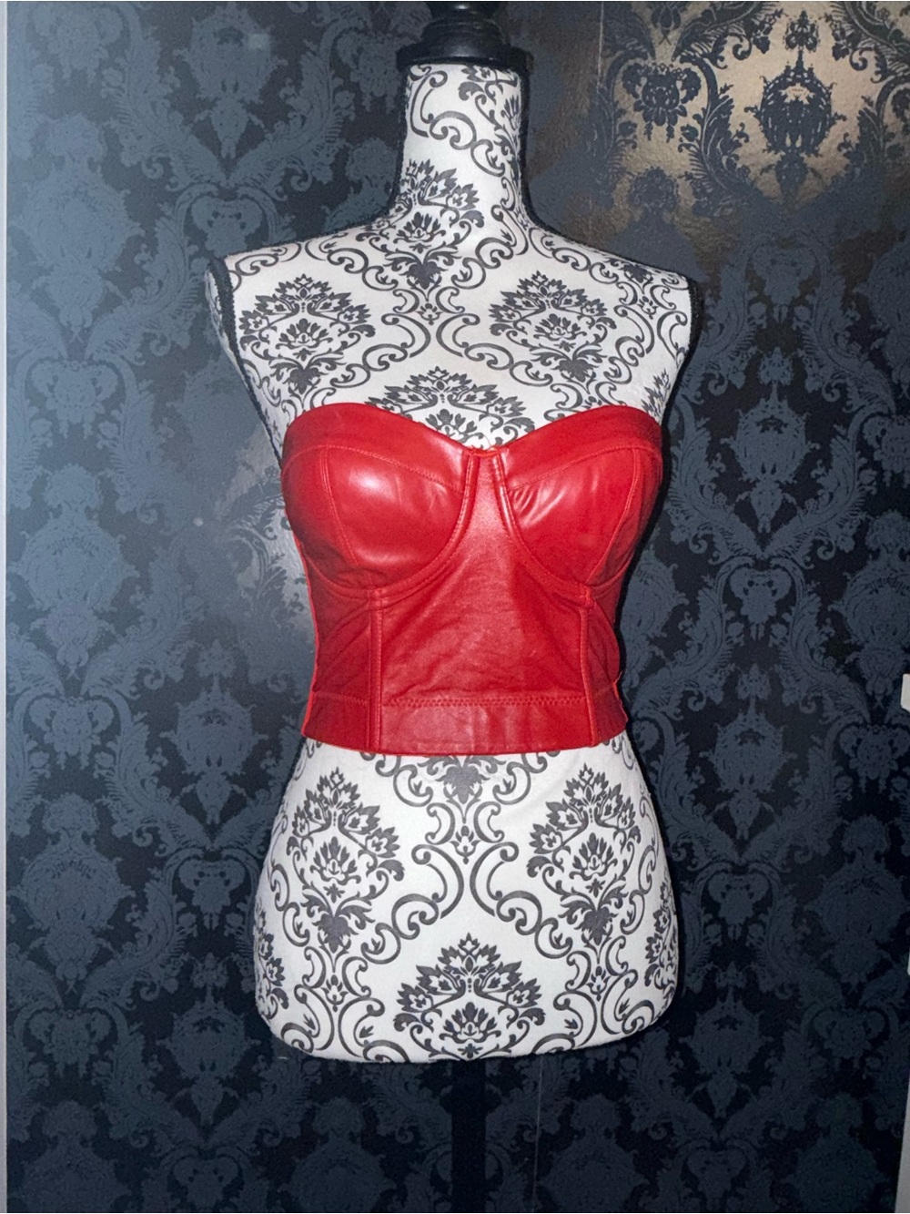 Red Faux Leather Bustier Crop Top